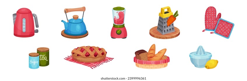 Colorful Kitchen Tool and Different Equipment Vector Set