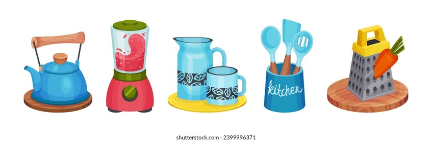 Colorful Kitchen Tool and Different Equipment Vector Set