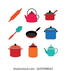 Colorful kitchen tools and culinary accessories designed for convenient meal prep Line Art Vector illustration