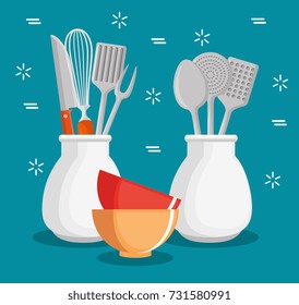 colorful kitchen utensils 