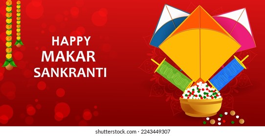 Colorful kite flying for Happy Makar Sankranti in vector