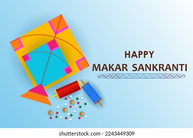 Colorful kite flying for Happy Makar Sankranti in vector