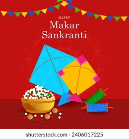 Colorful kite flying for Happy Makar Sankranti religious festival of India in vector