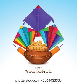 Colorful kite flying for happy makar sankranti religious festival of India background