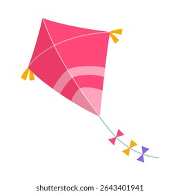 Colorful Kite Flying with Pink and Yellow Details in Simple Flat Vector Illustration