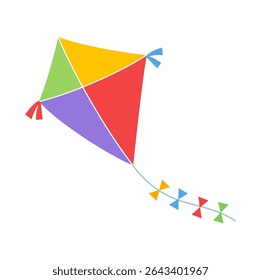 Colorful Kite Flying in the Sky, Geometric Design with Rainbow Colors Illustration