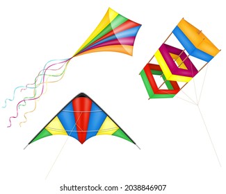 colorful kite flying in the sky vector illustration isolated on white background