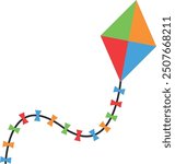 Colorful kite flying with tail and bows on a clear sky