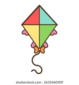 Colorful kite,  fun summer outdoor toy beach vector illustration isolated on white background
