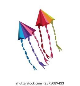 Colorful kite illustration with twisted tails - perfect for festive and artistic projects