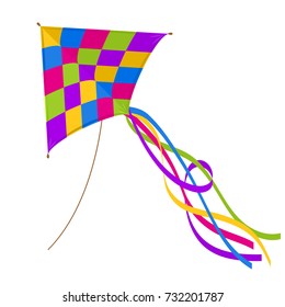 Colorful kite isolated on white background. Vector illustration