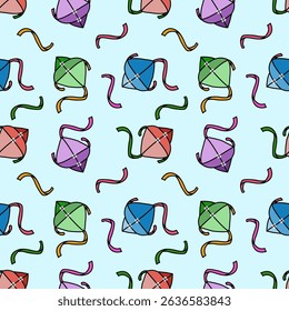 Colorful kite pattern on light blue background
