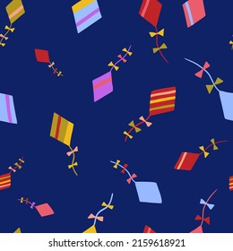 Colorful kite pattern. Vector seamless pattern, can be used for fabrics, wallpaper, web, scrapbooking, card.