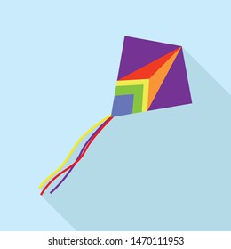 Colorful kite with ribbon icon. Flat illustration of colorful kite with ribbon vector icon for web design