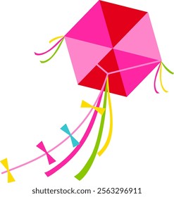 Colorful kite in the sky. Beautiful kite of various colors fly. Isolated in white background. Vector illustration