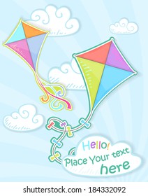 Colorful kite in the sky, paper stylized