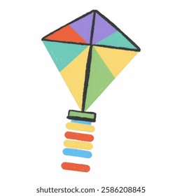 A colorful kite soaring in the sky, ideal for outdoor fun, summer activities, and travel related designs.