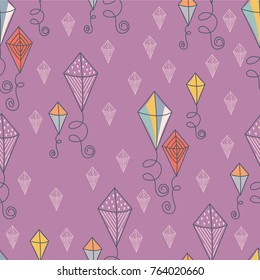 colorful kites and clouds in the sky Vector illustration