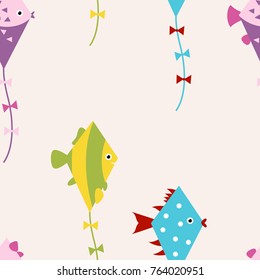 colorful kites and clouds in the sky Vector illustration