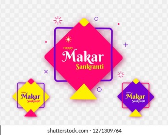 Colorful kites decorated on png background for Happy Makar Sankranti celebration concept.