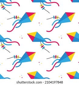 Colorful kites and dots vector seamless pattern background.