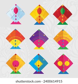 Colorful Kites Illustration Set, Kites Collection, Makar Sankranti Kites Illustration