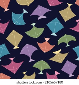 Colorful Kites Seamless Pattern. Vector Background for Kite Festival. For Wallpaper, Fabric, Stationery, Wrapping paper, Scrapbook, Stickers