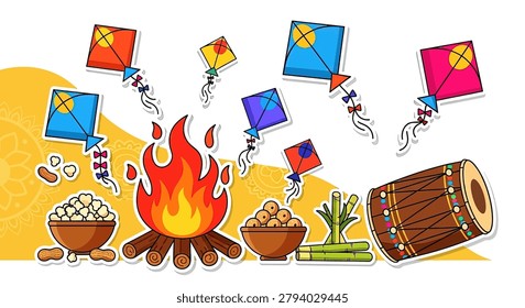 Colorful kites soaring above flames