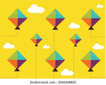 colorful kites in yellow background