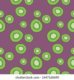Colorful kiwi fruit bladder interrupts seamless pattern.