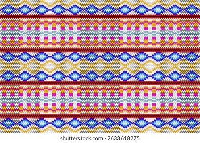 Colorful Knitted Fabric Pattern – Vibrant Pink, Yellow, and Red Thread Design
