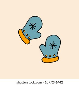 Colorful knitted mittens. Winter clothing, protection from cold and frost. Vector hand drawn doodle illustration	