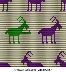 Colorful knitted seamless pattern with funny goat