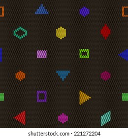 Colorful knitted seamless pattern with geometric shapes