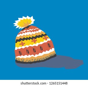 Colorful knitted wool hat vector illustration