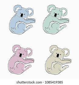 Colorful koalas on white background