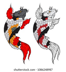 colorful Koi carp fish isolate on white background.Japanese koi set vector.