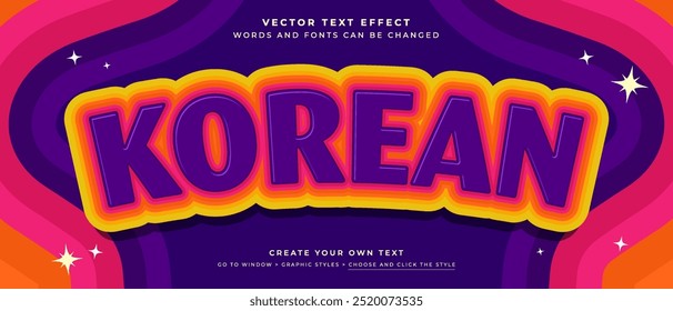 colorful Korean text effect on abstract background, fun and cheerful vector graphic style