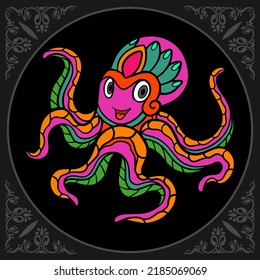 Colorful Kraken octopus zentangle arts isolated on black background.