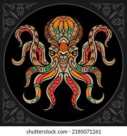 Colorful Kraken octopus zentangle arts isolated on black background.