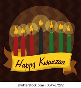 Colorful Kwanzaa candles in tribal background.