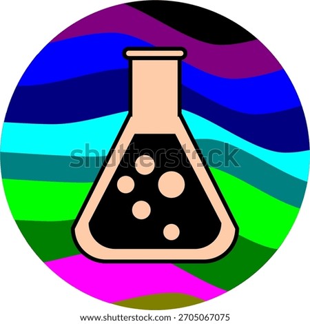 colorful lab flask with bubbles. Bold, abstract science, chemical research.