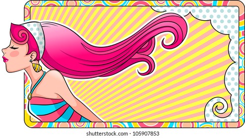 colorful label with a beautiful girl (jpeg version is available in my gallery)