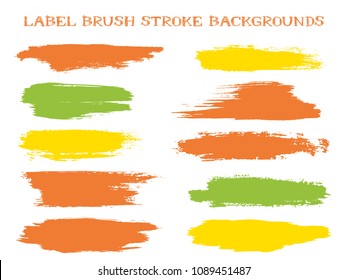 Colorful Label Brush Stroke Backgrounds, Paint Or Ink Smudges Vector For Tags And Stamps Design. Painted Label Backgrounds Patch. Interior Paint Color Palette Swatches. Ink Smudges, Red Green Spots.