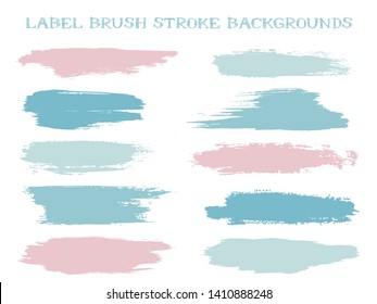 Colorful label brush stroke backgrounds, paint or ink smudges vector for tags and stamps design. Painted label backgrounds patch. Interior paint color palette samples. Ink dabs, pink splashes.