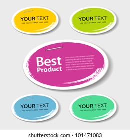 Colorful label paper best product circle brush stroke, vector illustration