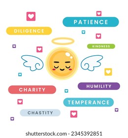 Colorful label of seven heavenly virtue. Isolated Vector Illustration