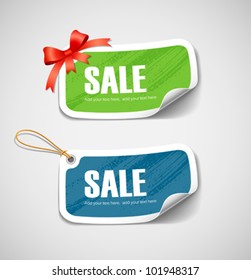 Colorful label and tag paper with ribbon. vector illustration