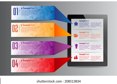 colorful label text box for tablet computer and info graphic, numbers, icon 