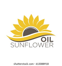 Colorful label with yellow flower, black dieting seeds, sticker design